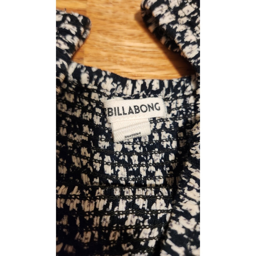 Billabong Night Fox Dress XS Black Floral Smocked Off Shoulder Mini Cottagecore - Picture 8 of 11